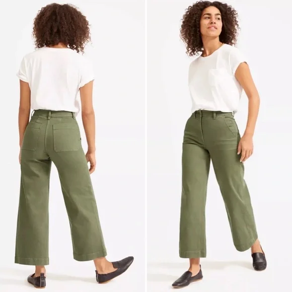 Everlane Women's Wide-Leg Pants in Olive Green - Picture 2 of 9